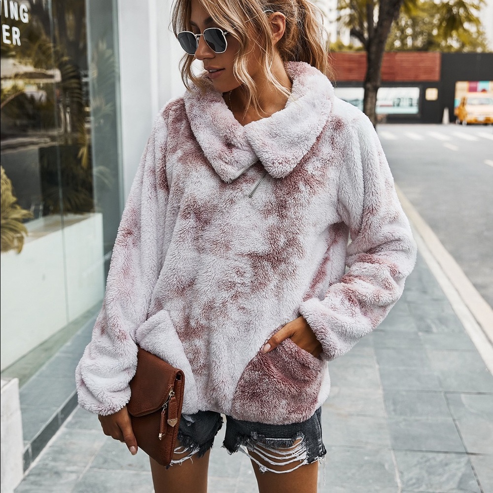 🍁🆕Dust Rose Tie Dye Sherpa Fleece Pullover - Picture 7 of 8